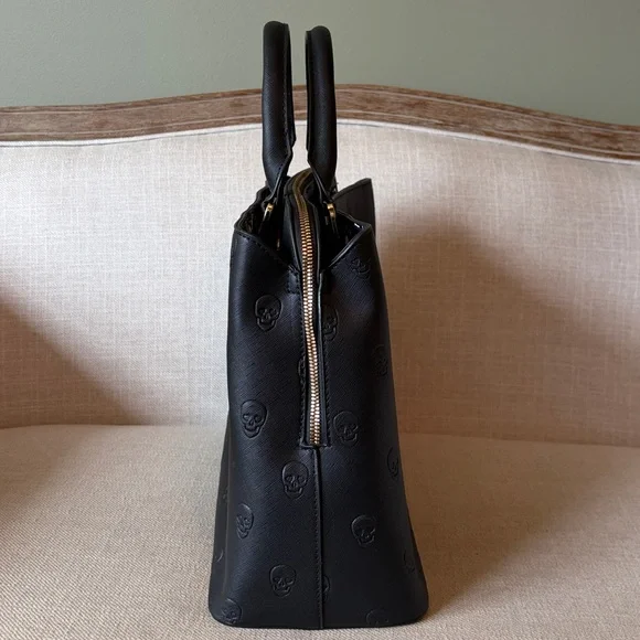 Betsey Johnson Black Embossed Skull Satchel - Picture 5 of 13